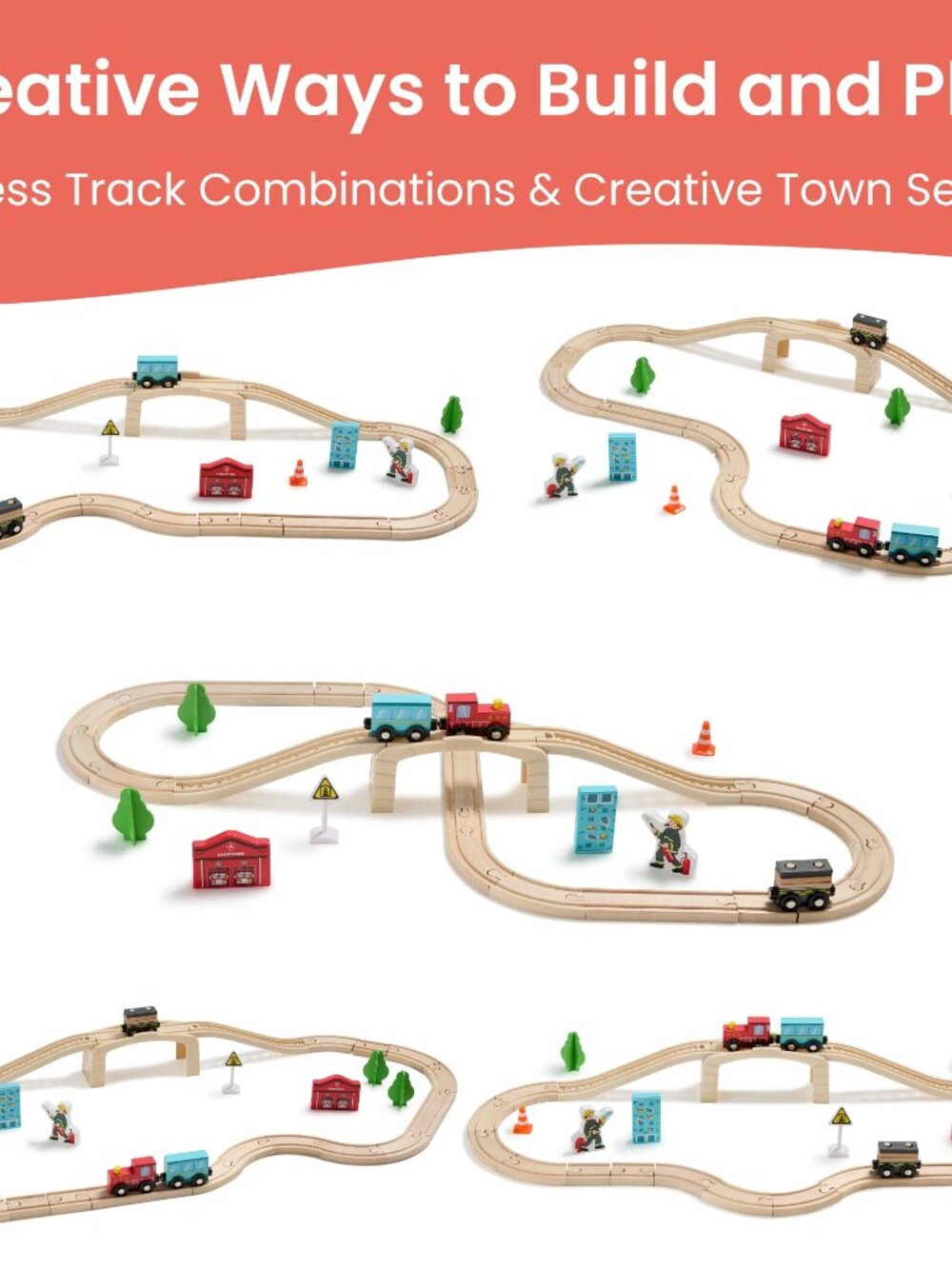 Wooden Train Set for Toddlers, 36 Pcs with Wooden Tracks Expandable, Changeable - Picture 5 of 7